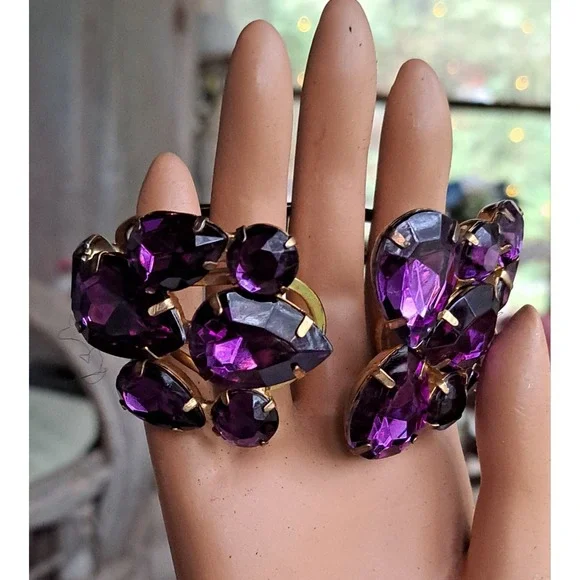 VTG Bold N Beautiful Purple Rhinestone Clamper Bracelet 1960's - Picture 11 of 16